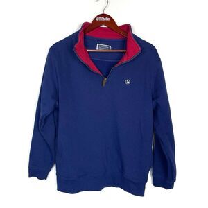 Volunteer Traditions Mens Pullover Quarter Zip Preppy Sweatshirt Blue Size Small